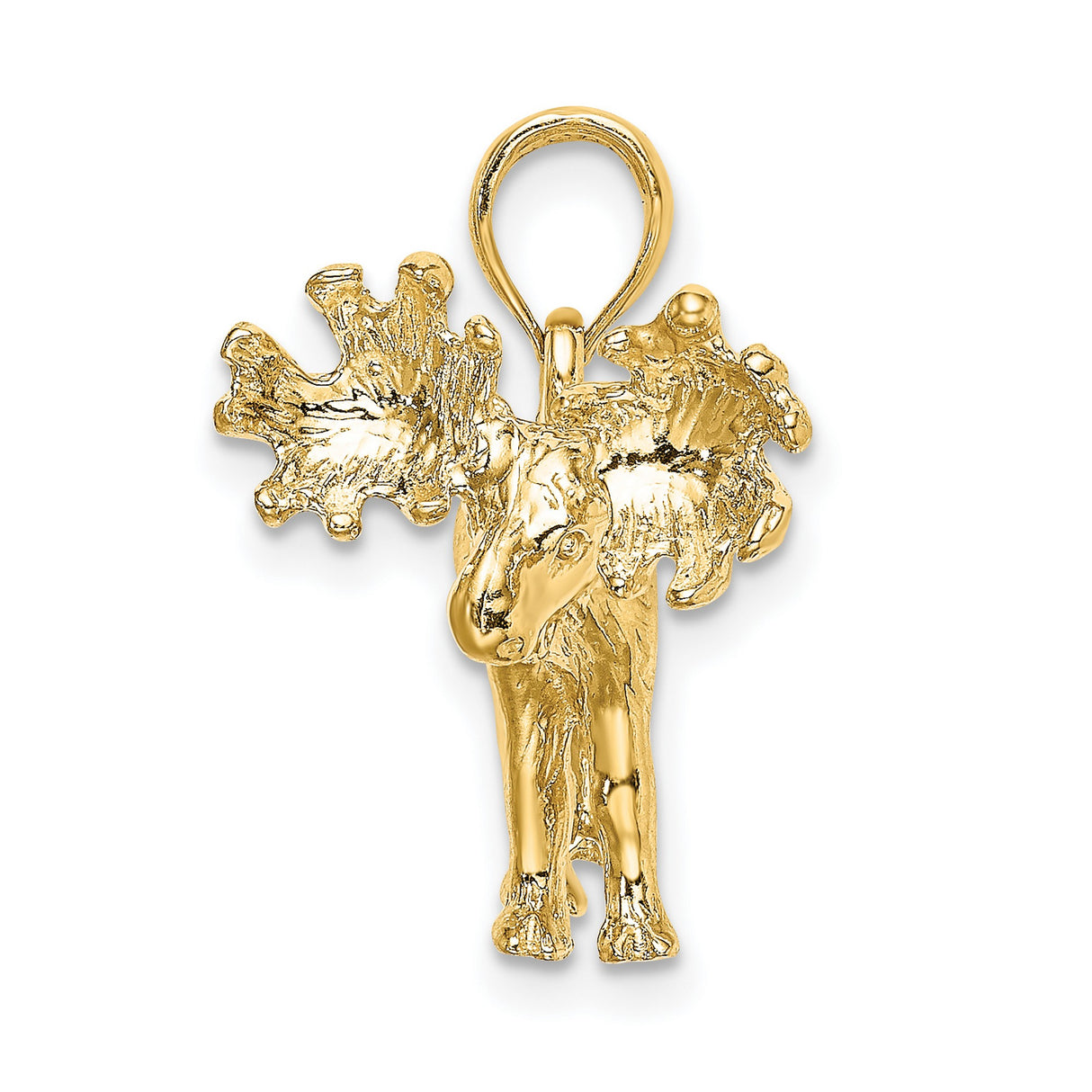 14k Yellow Gold Moose Pendant, Detailed Wildlife Charm with Textured Design for Men or Unisex Wear