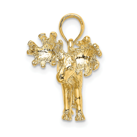 14k Yellow Gold Moose Pendant, Detailed Wildlife Charm with Textured Design for Men or Unisex Wear