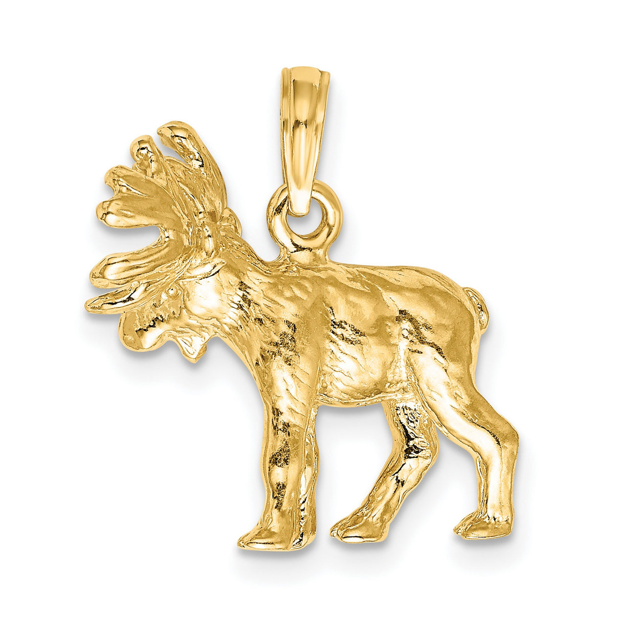 14k Yellow Gold Moose Pendant, Detailed Wildlife Charm with Textured Design for Men or Unisex Wear