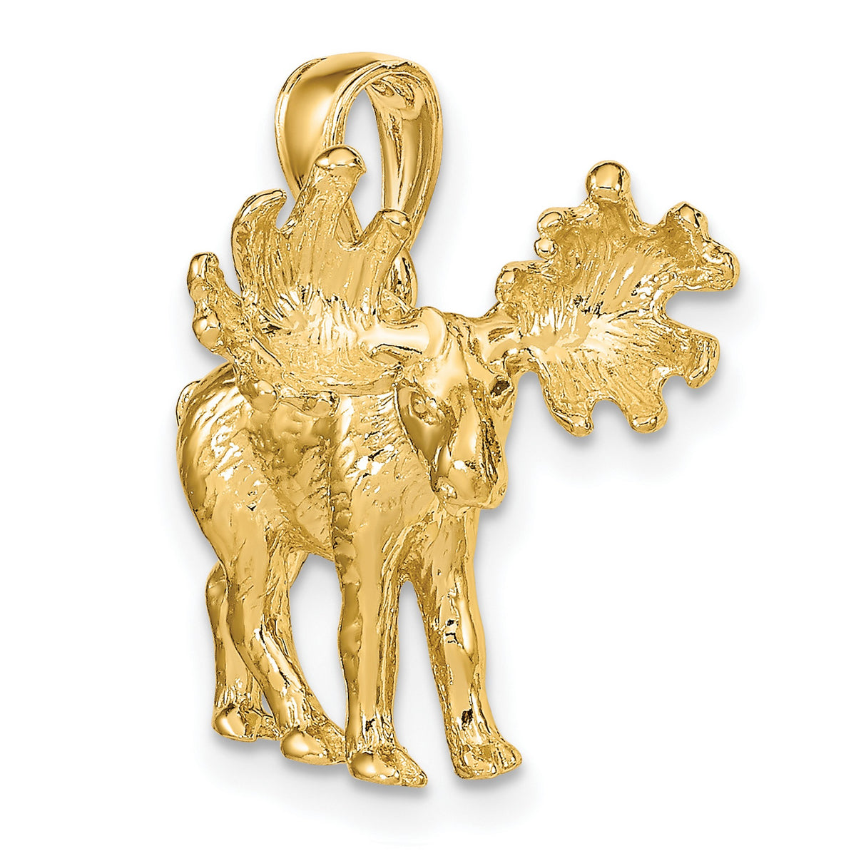 14k Yellow Gold Moose Pendant, Detailed Wildlife Charm with Textured Design for Men or Unisex Wear