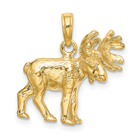 14k Yellow Gold Moose Pendant, Detailed Wildlife Charm with Textured Design for Men or Unisex Wear