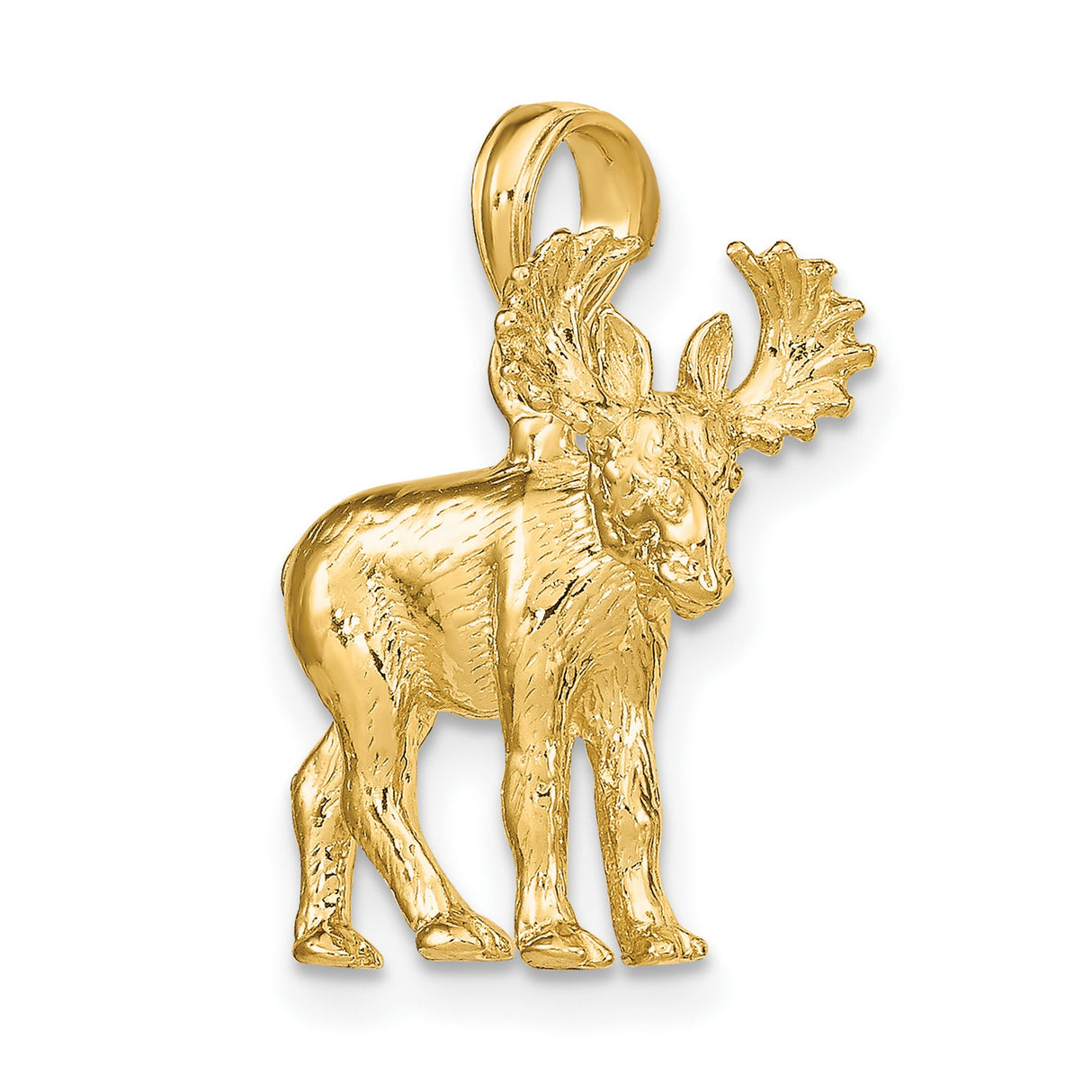 14k Yellow Gold Moose Pendant with Detailed Antlers, Realistic Wildlife Charm for Nature Lovers
