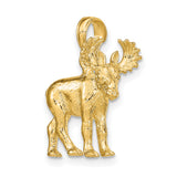 14k Yellow Gold Moose Pendant with Detailed Antlers, Realistic Wildlife Charm for Nature Lovers