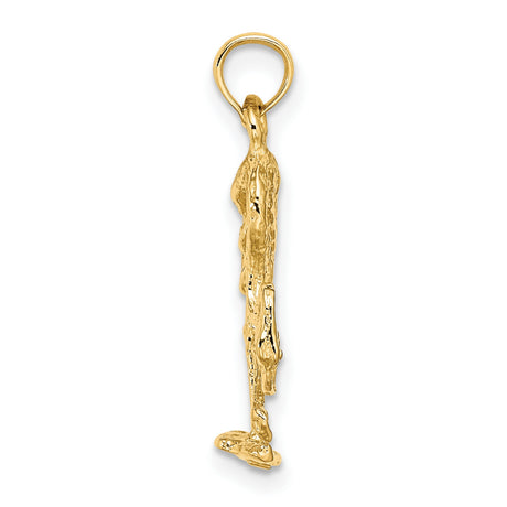 14k Yellow Gold Flamingo Pendant, Tropical Wading Bird Charm, Nature Theme Jewelry for Women