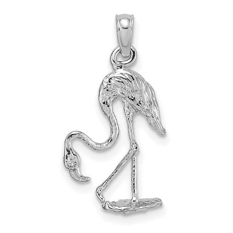 14k White Gold Flamingo Pendant, Detailed Wading Bird Charm, Tropical Animal Jewelry