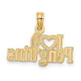 14k Yellow Gold Penguin Heart Pendant, Cutout Charm with Bird Design