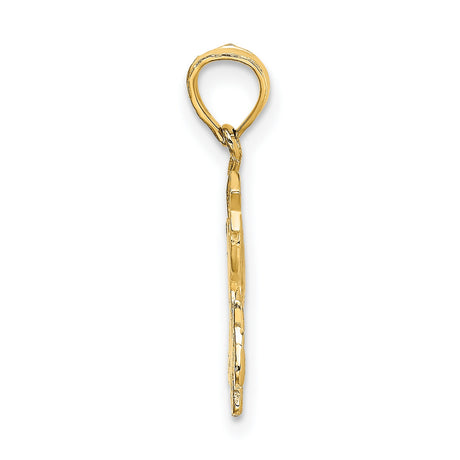 Angel Holding Star Sitting On Half Moon Charm Pendant in Real 14k Yellow Gold