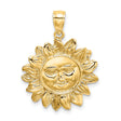 14k Yellow Gold Sun Face Pendant with Detailed Rays, Boho Celestial Medallion