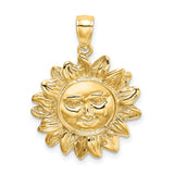 14k Yellow Gold Sun Face Pendant with Detailed Rays, Boho Celestial Medallion