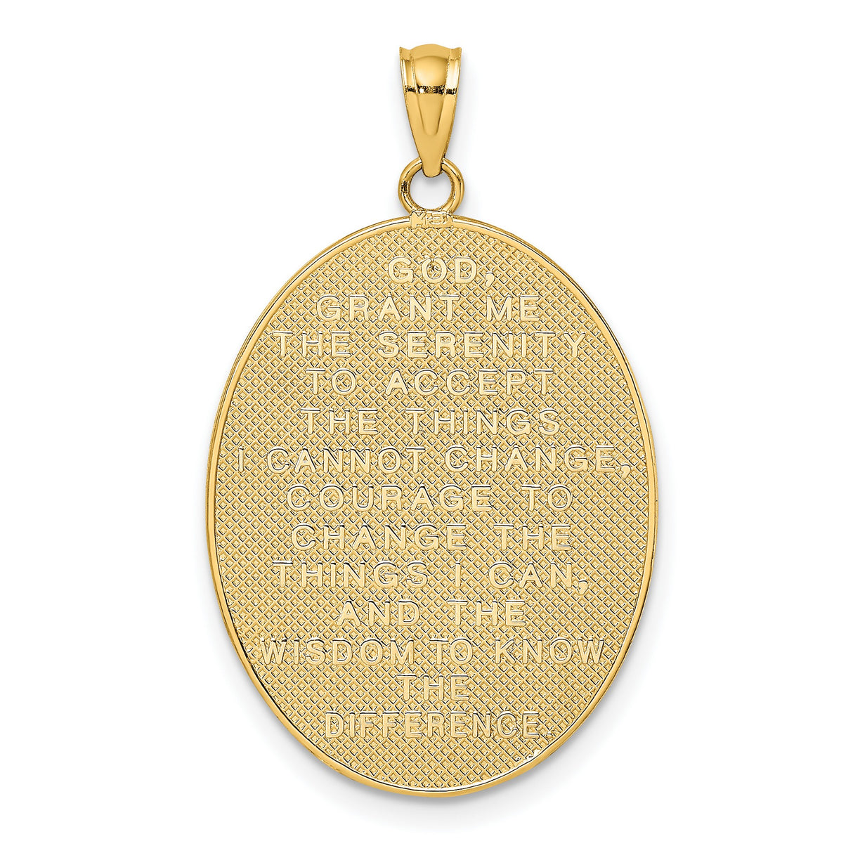 Oval With Cross Red Rose And Serenity Prayer Back Charm Pendant in Real 14k Multi-Tone Gold