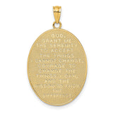 Oval With Cross Red Rose And Serenity Prayer Back Charm Pendant in Real 14k Multi-Tone Gold