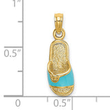 14k Yellow Gold Flip Flop Pendant with Turquoise Enamel, Beach Charm for Summer or Travel Style