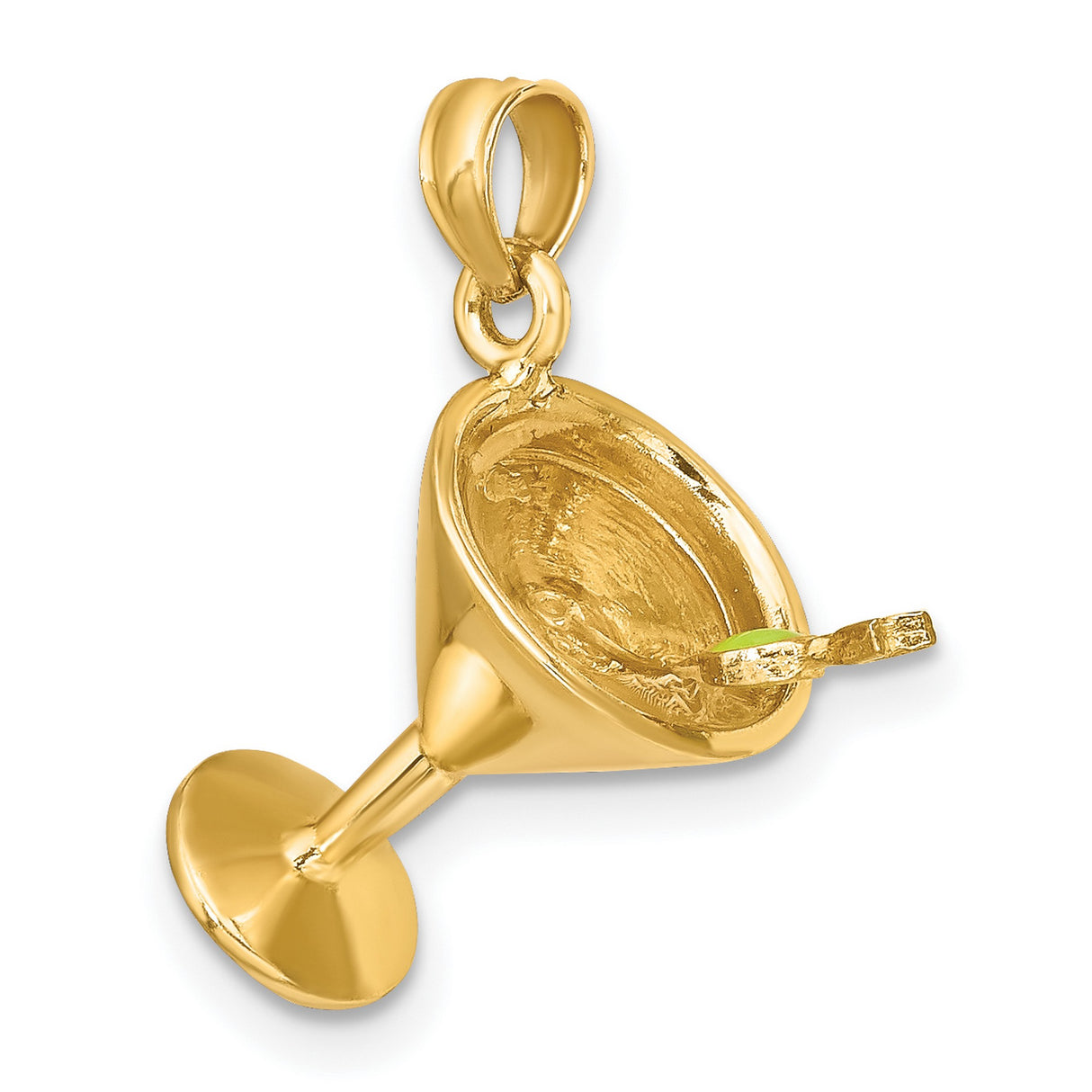 14k Yellow Gold Martini Glass Pendant with Olive Detail, Cocktail Theme Charm