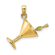 14k Yellow Gold Martini Glass Pendant with Olive Detail, Cocktail Theme Charm