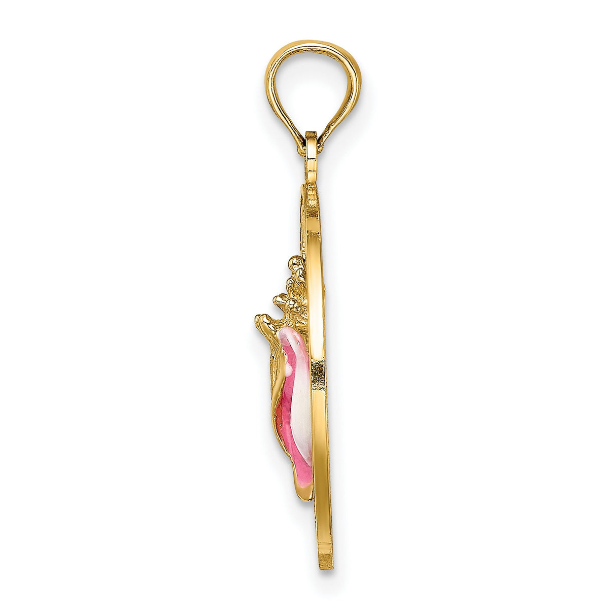 14k Yellow Gold Conch Shell Pendant with ANTIGUA WI Engraving, Tropical Island Charm