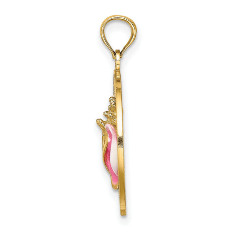 14k Yellow Gold Conch Shell Pendant with ANTIGUA WI Engraving, Tropical Island Charm