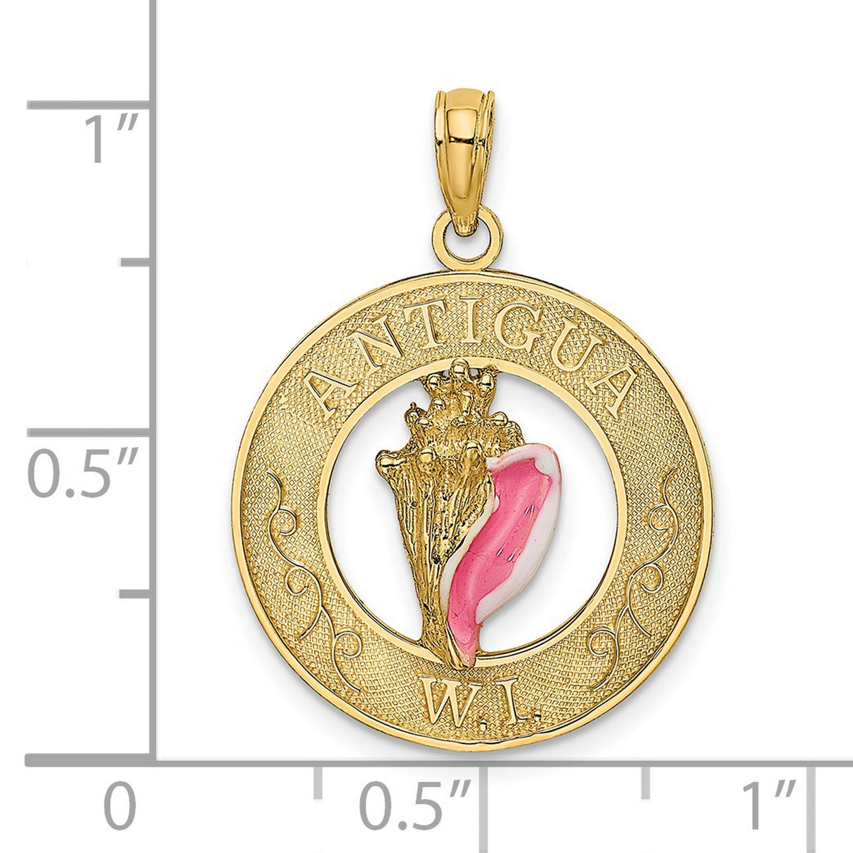 14k Yellow Gold Conch Shell Pendant with ANTIGUA WI Engraving, Tropical Island Charm