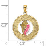 14k Yellow Gold Conch Shell Pendant with ANTIGUA WI Engraving, Tropical Island Charm