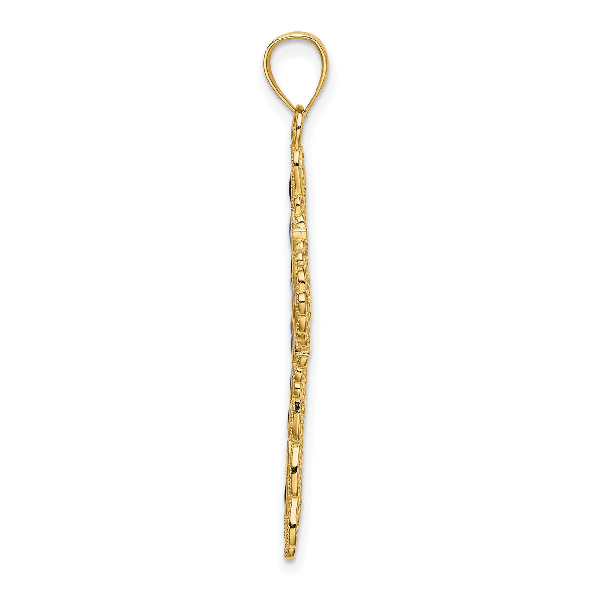 14k Yellow Gold Cross Pendant with Sapphire Accents, Enamel Detail, Vintage Religious Style