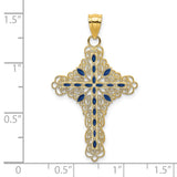14k Yellow Gold Cross Pendant with Sapphire Accents, Enamel Detail, Vintage Religious Style