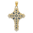 14k Yellow Gold Cross Pendant with Sapphire Accents, Enamel Detail, Vintage Religious Style