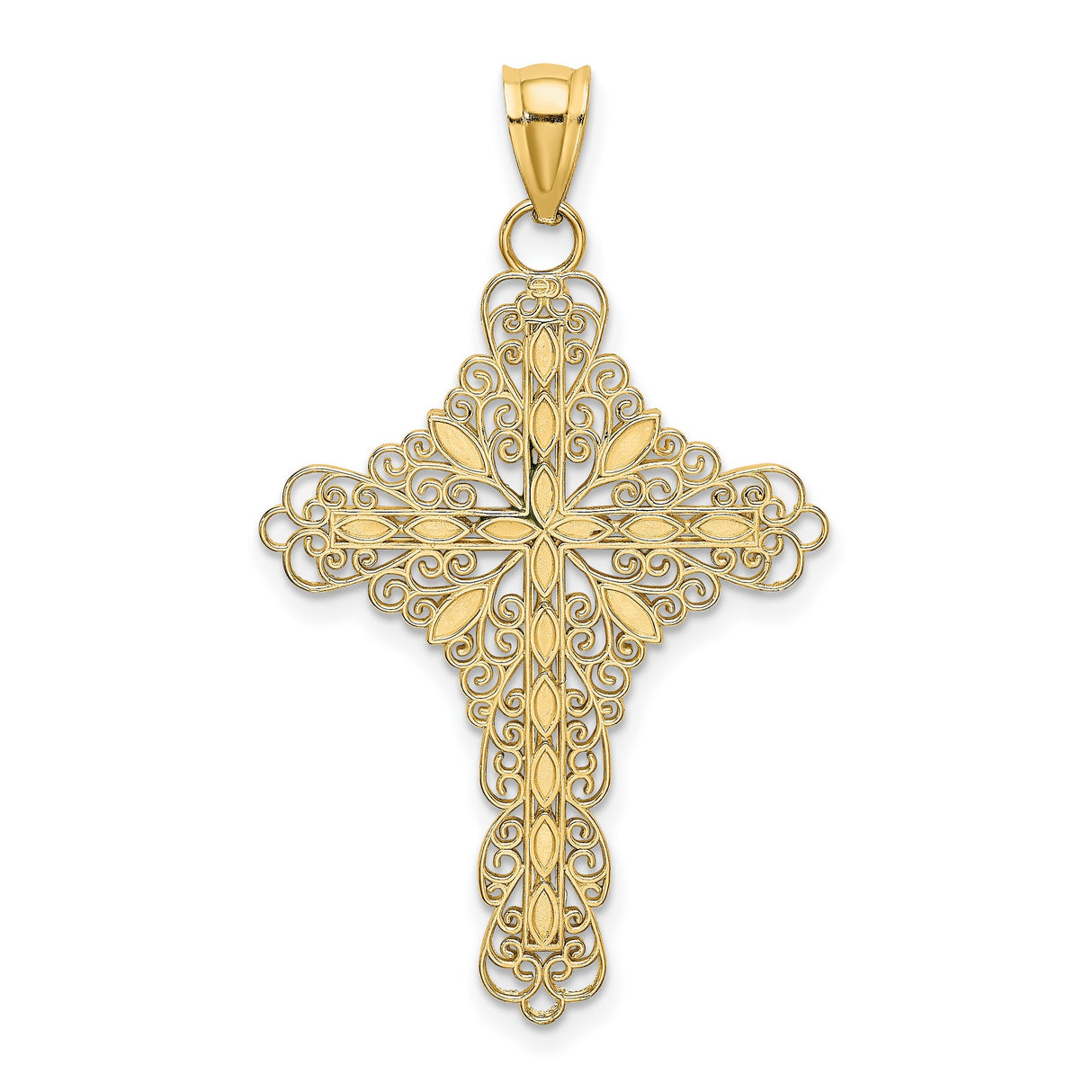 Green Enamel Filigree Cross Charm Pendant in Real 14k Yellow Gold