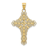 Green Enamel Filigree Cross Charm Pendant in Real 14k Yellow Gold