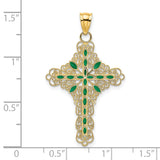 Green Enamel Filigree Cross Charm Pendant in Real 14k Yellow Gold