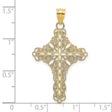 White Enamel Filigree Cross Charm Pendant in Real 14k Yellow Gold