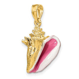 14k Yellow Gold Conch Shell Pendant with Pink and White Enamel, Nautical Beach Theme for Women