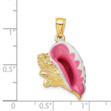 14k Yellow Gold Conch Shell Pendant with Pink and White Enamel, Tropical Ocean Charm