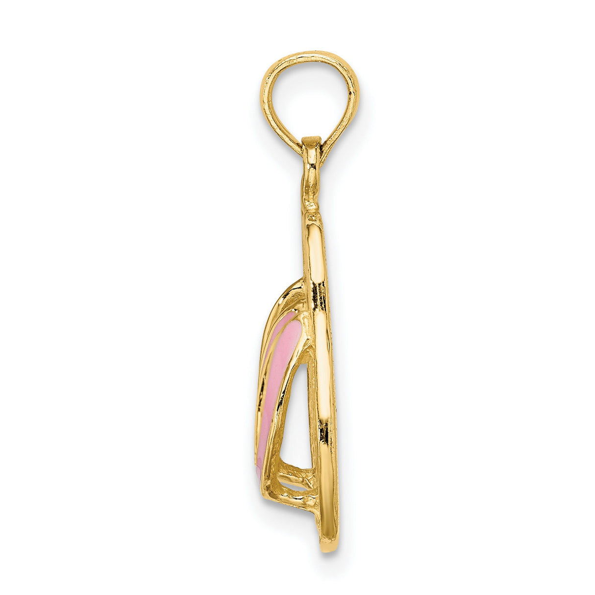 14k Yellow Gold Flip Flop Pendant with Pink Enamel Straps, Tropical Beach Charm