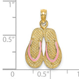 14k Yellow Gold Flip Flop Pendant with Pink Enamel Straps, Tropical Beach Charm