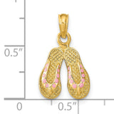 14k Yellow Gold Flip Flop Pendant with Pink Enamel, Ocean Theme Beach Charm for Women