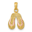 14k Yellow Gold Flip Flop Pendant with Pink Enamel, Ocean Theme Beach Charm for Women