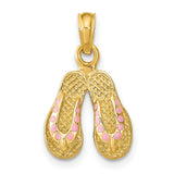 14k Yellow Gold Flip Flop Pendant with Pink Enamel, Ocean Theme Beach Charm for Women