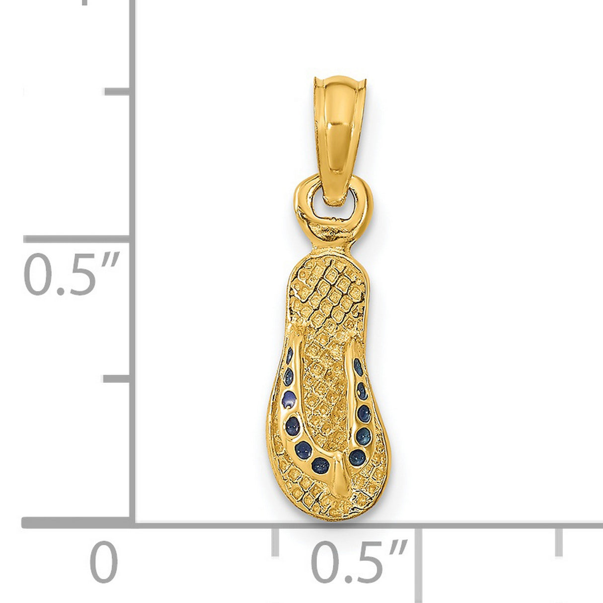 14k Yellow Gold Flip Flop Pendant with Blue Accent Stones, Beach Sandal Charm, Coastal Summer Jewelry