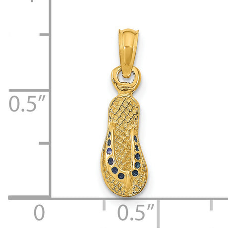 14k Yellow Gold Flip Flop Pendant with Blue Accent Stones, Beach Sandal Charm, Coastal Summer Jewelry