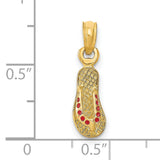 14k Yellow Gold Flip Flop Sandal Pendant with Red Enamel Accents, Beach Vacation Theme Charm