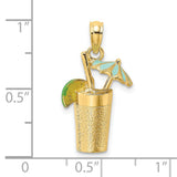 14k Yellow Gold Tropical Drink Pendant with Blue Enamel Umbrella and Lime Slice