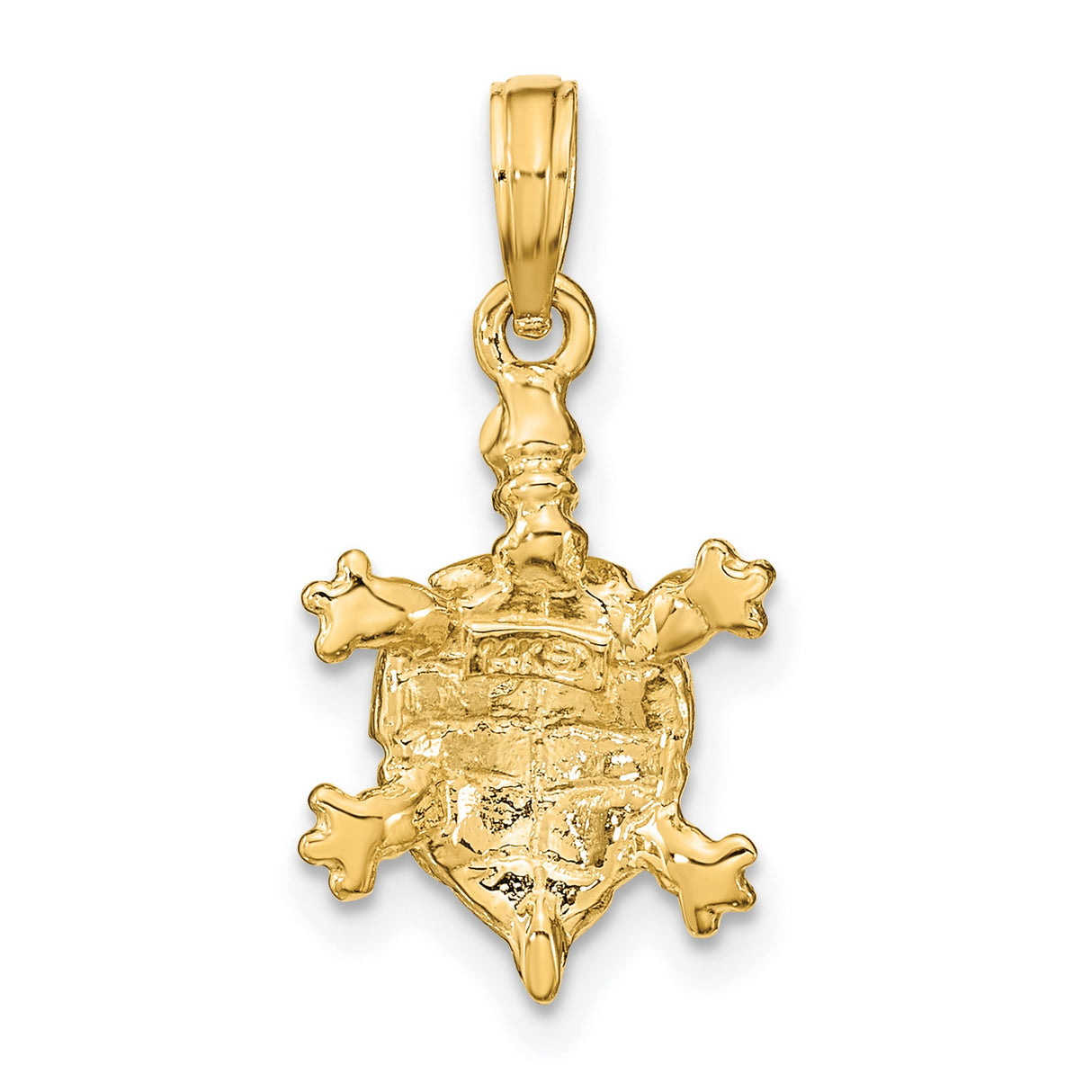 14k Yellow Gold Turtle Pendant with Green Enamel Shell, Ocean-Inspired Charm