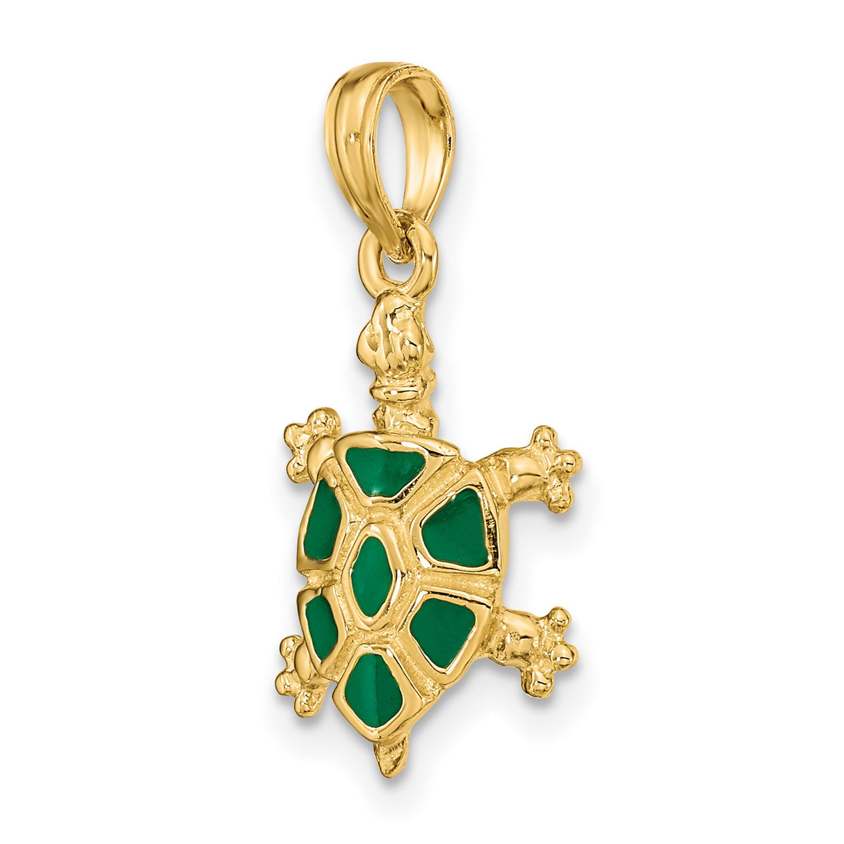 14k Yellow Gold Turtle Pendant with Green Enamel Shell, Ocean-Inspired Charm