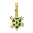 14k Yellow Gold Turtle Pendant with Green Enamel Shell, Ocean-Inspired Charm