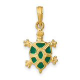 14k Yellow Gold Turtle Pendant with Green Enamel Shell, Ocean-Inspired Charm