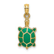 14k Yellow Gold Turtle Pendant with Green Enamel, Ocean Animal Charm Jewelry
