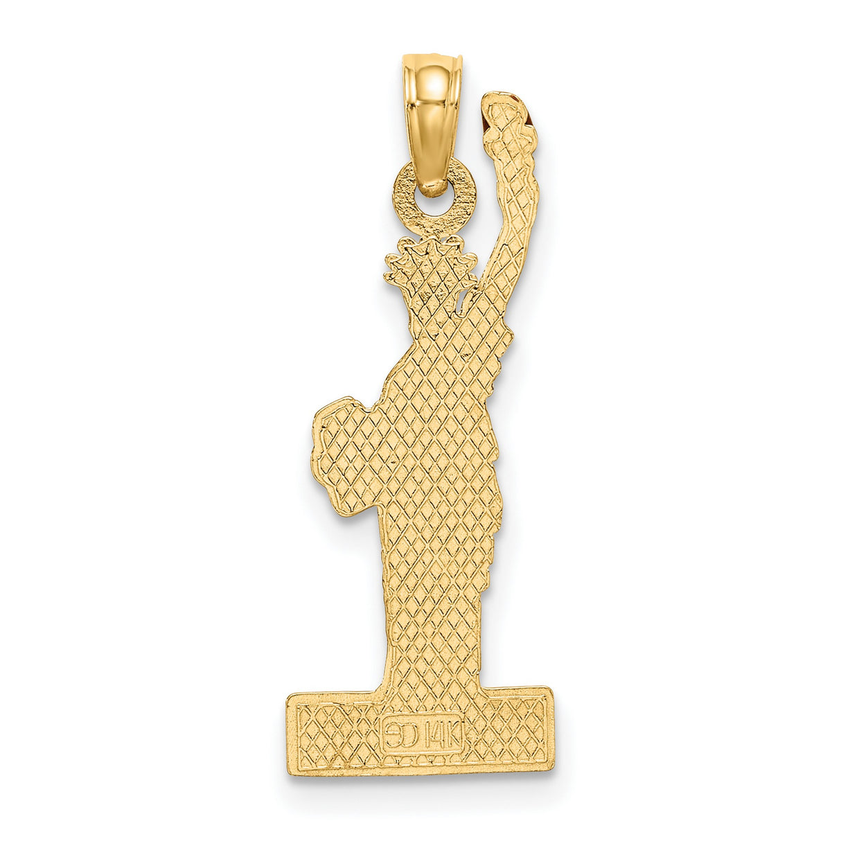 14k Yellow Gold Statue of Liberty Pendant with Red Enamel Torch, Patriotic NYC Charm