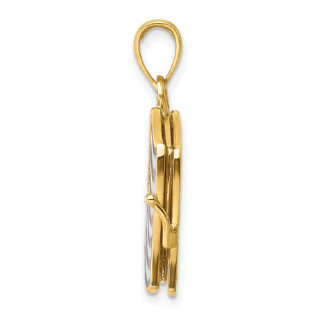 14k Yellow Gold American Flag Pendant with Enamel Red White Blue Patriotic Design