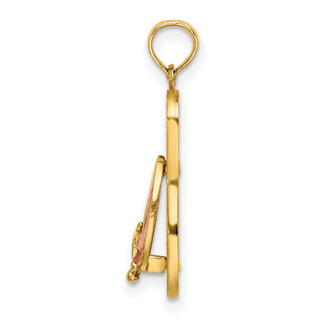 14k Yellow Gold Flip-Flop Pendant with Blue Polka Dot Enamel and Pink Flower Detail