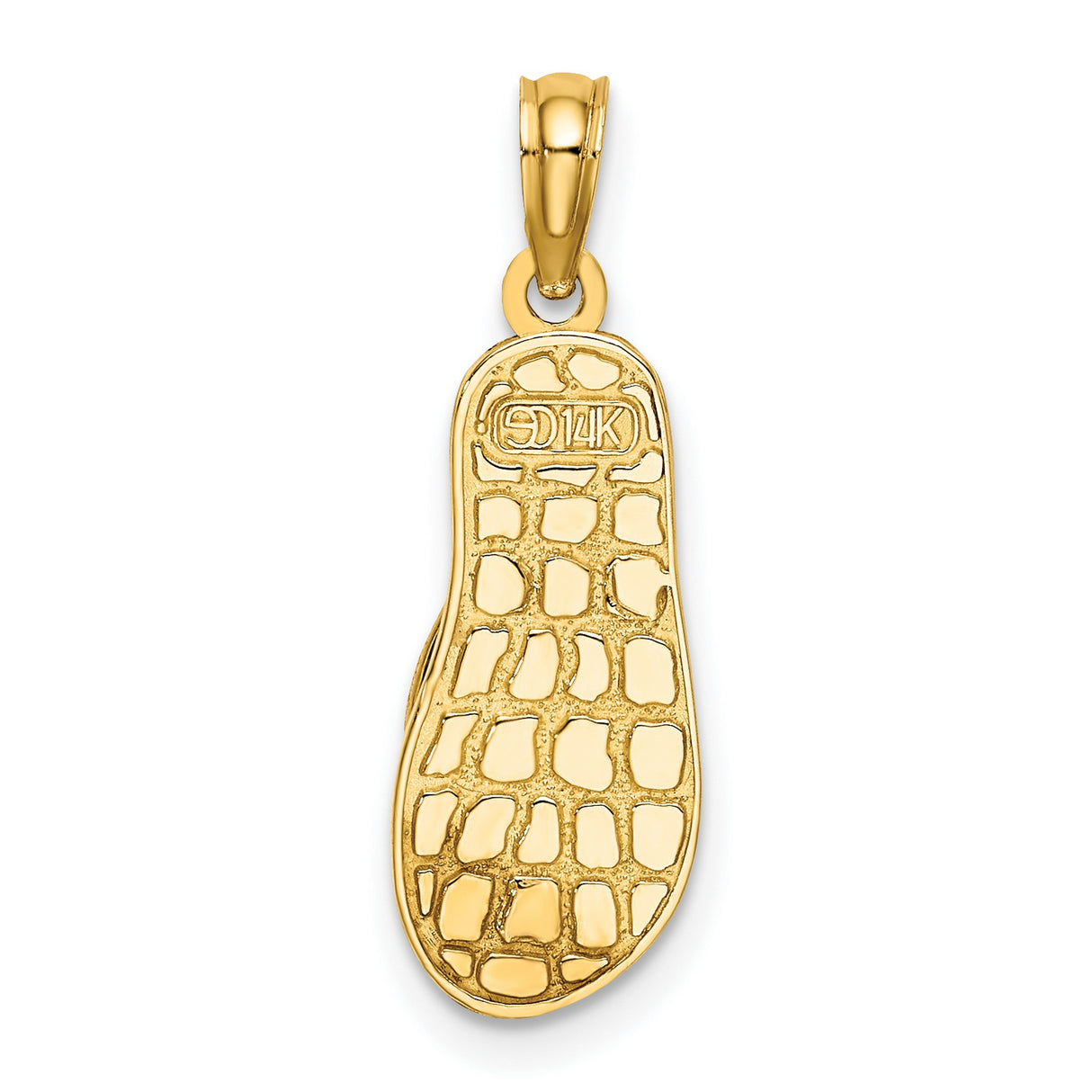 14k Yellow Gold Flip-Flop Pendant with Green and Yellow Enamel, Anchor Detail, Nautical Theme