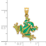 14k Yellow Gold Frog Pendant with Green Enamel Accents, Nature Inspired Charm